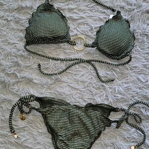 Banana Moon- Green and Gold Striped Bikini Set